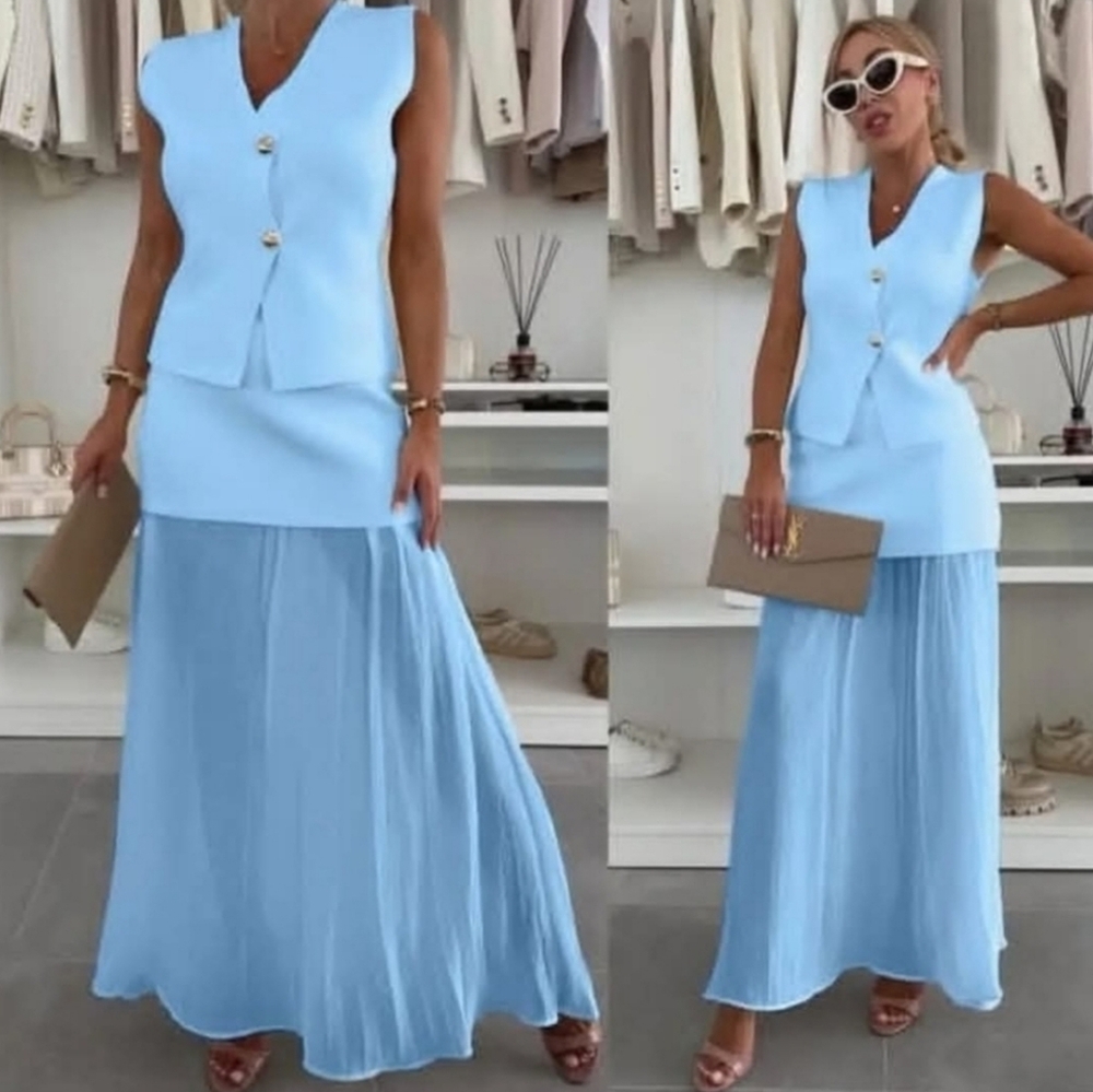 ZARA BLUE MIXED PLEATED SKIRT๐๐๐ - Picture 2 of 9